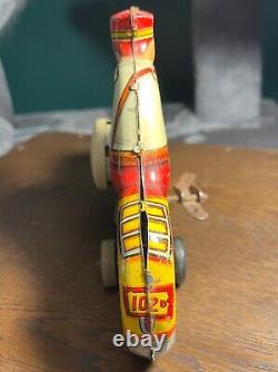 Vintage 1940's Marx Police Motorcycle Lithographed Tin Wind Up Toy (Incomplete)