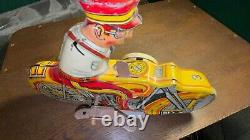 Vintage 1940's Marx Police Motorcycle Lithographed Tin Wind Up Toy (Incomplete)