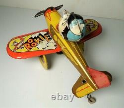 Vintage 1940's Marx Rookie Pilot Airplane Tin Wind-Up Toy Plane Motor Works