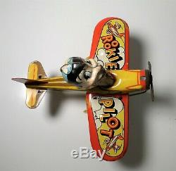 Vintage 1940's Marx Rookie Pilot Airplane Tin Wind-Up Toy Plane Motor Works