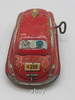 Vintage 1940's Marx Tin Litho Wind Up Fire Chief Car 6 5/8 Inches Long Works