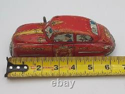 Vintage 1940's Marx Tin Litho Wind Up Fire Chief Car 6 5/8 Inches Long Works