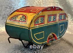 Vintage 1940's Marx Tin Toy Lonesome Pine Travel Teardrop Camper Camping Trailer
