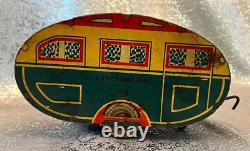 Vintage 1940's Marx Tin Toy Lonesome Pine Travel Teardrop Camper Camping Trailer