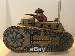 Vintage 1940's Marx Toys Tin Litho Wind Up 10 Tank with Gunner With Parts Tank