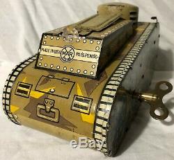 Vintage 1940's Marx Toys Tin Litho Wind Up 10 Tank with Gunner Works Great