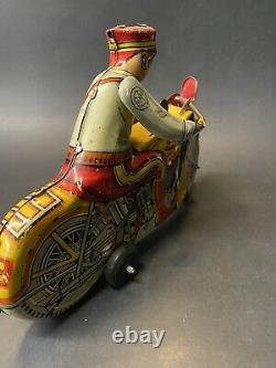 Vintage 1940s Marx Rookie Cop Tin Wind Up Motorcycle Toy with Siren