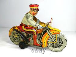 Vintage 1940s Marx Rookie Cop Tin Wind Up Motorcycle with Siren
