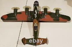 Vintage 1940s Marx Tin Litho Army Military Plane Airplane Toy Camo 65A Wind Up