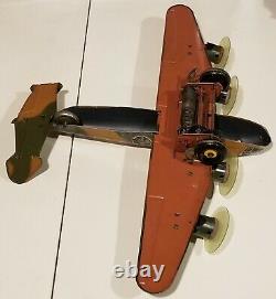 Vintage 1940s Marx Tin Litho Army Military Plane Airplane Toy Camo 65A Wind Up