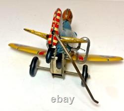 Vintage 1940s Marx Tin Litho Wind Up Rollover Airplane Toy Works Great