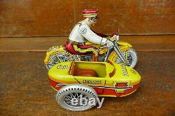 Vintage 1940s Marx Tin Litho Wind Up Rookie Police Cop Motorcycle with Sidecar