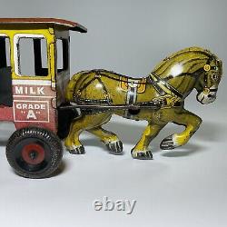 Vintage 1940s Marx Tin Litho Windup-Toytown Dairy Horse With Wagon