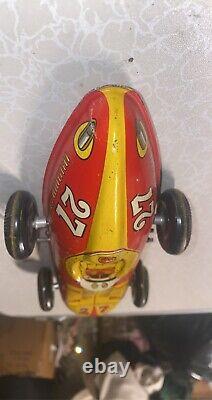 Vintage 1940s Marx Tin Wind Up Race Car Toy #27. Good Shape Very Rare Tin Toy