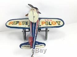 Vintage 1940s Marx Wind Up Tin Toy Popeye The Pilot Airplane