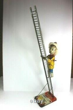 Vintage 1949 Louis Marx Tin Wind-Up Climbing Fireman Works Perfectly NICE