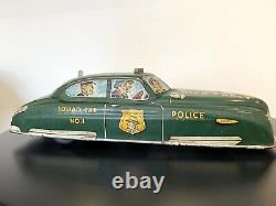 Vintage 1949 Marx Dick Tracy Police Squad Car wind up tin toy Works with key