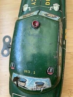 Vintage 1949 Marx Dick Tracy Police Squad Car wind up tin toy Works with key