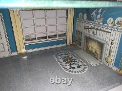 Vintage 1950 MCM Marx Metal Doll House Tin Litho Two Story MISC Furniture
