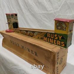 Vintage 1950's Louis Marx Busy Miners Tin Litho Wind-Up Toy, No Ore Car. Working