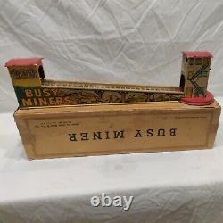 Vintage 1950's Louis Marx Busy Miners Tin Litho Wind-Up Toy, No Ore Car. Working