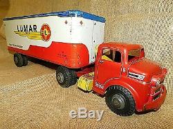 Vintage 1950's MARX TOYS Tin Litho LUMAR VAN LINES Truck & Trailer EXCELLENT