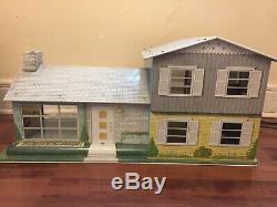 Vintage 1950's MARX Tin Litho 2-Story Metal Doll House With Furniture