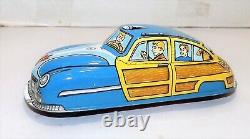 Vintage 1950's Marx Family Woody Station Wagon Windup Tin Toy Car