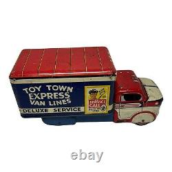 Vintage 1950's Marx Litho Box Truck (Toy Town Express Van Lines Deluxe Service)