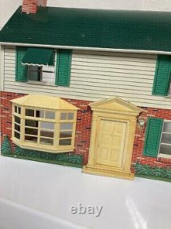 Vintage 1950's Marx Tin Litho 2 Story Colonial Dollhouse With Furniture