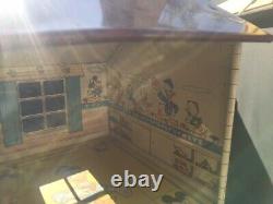 Vintage 1950's Marx Tin Litho 2 Story Colonial Dollhouse With Rare Disney Room