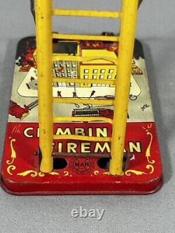 Vintage 1950's Marx Tin Litho Climbing Fireman Toy WORKS, See VIDEO