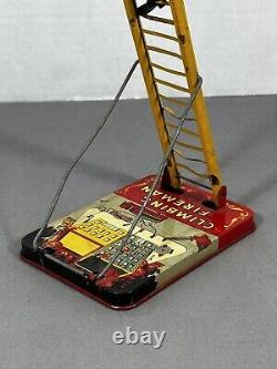 Vintage 1950's Marx Tin Litho Climbing Fireman Toy WORKS, See VIDEO