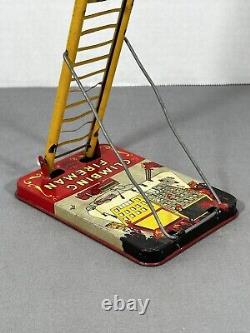 Vintage 1950's Marx Tin Litho Climbing Fireman Toy WORKS, See VIDEO