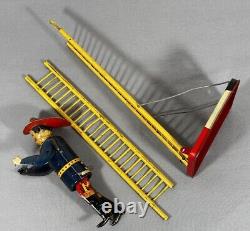 Vintage 1950's Marx Tin Litho Climbing Fireman Toy WORKS, See VIDEO