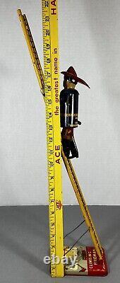 Vintage 1950's Marx Tin Litho Climbing Fireman Toy WORKS, See VIDEO