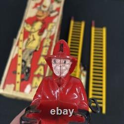 Vintage 1950's Marx Tin Litho Climbing Fireman Toy With Box WORKS