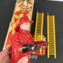 Vintage 1950's Marx Tin Litho Climbing Fireman Toy With Box WORKS