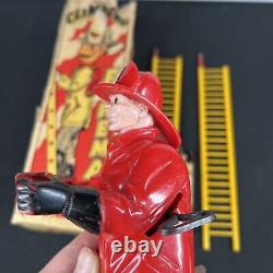 Vintage 1950's Marx Tin Litho Climbing Fireman Toy With Box WORKS