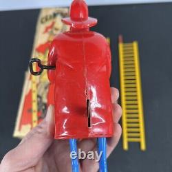 Vintage 1950's Marx Tin Litho Climbing Fireman Toy With Box WORKS