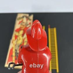 Vintage 1950's Marx Tin Litho Climbing Fireman Toy With Box WORKS