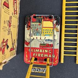 Vintage 1950's Marx Tin Litho Climbing Fireman Toy With Box WORKS