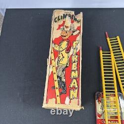 Vintage 1950's Marx Tin Litho Climbing Fireman Toy With Box WORKS