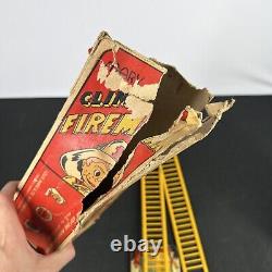 Vintage 1950's Marx Tin Litho Climbing Fireman Toy With Box WORKS