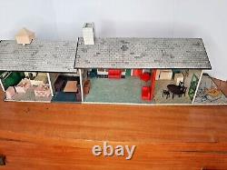 Vintage 1950's Marx Tin Litho Ranch Midcentury Style Doll House Furniture Lot