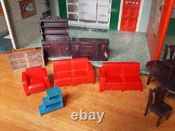 Vintage 1950's Marx Tin Litho Ranch Midcentury Style Doll House Furniture Lot