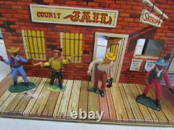 Vintage 1950's Marx Tin Lithograph Western Town withRobbers & Jailer Figures