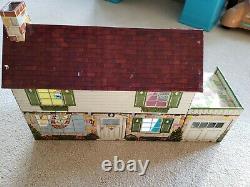 Vintage 1950's Marx Tin Metal Doll House Disney Room 2 story house with furniture