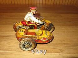 Vintage 1950's Police Motorcycle with Side Car Wind up Tin Toy #3 Marx See Video