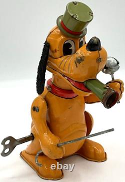 Vintage 1950s Marx Disney Pluto the Drum Major Wind Up Tin Toy Litho Japan